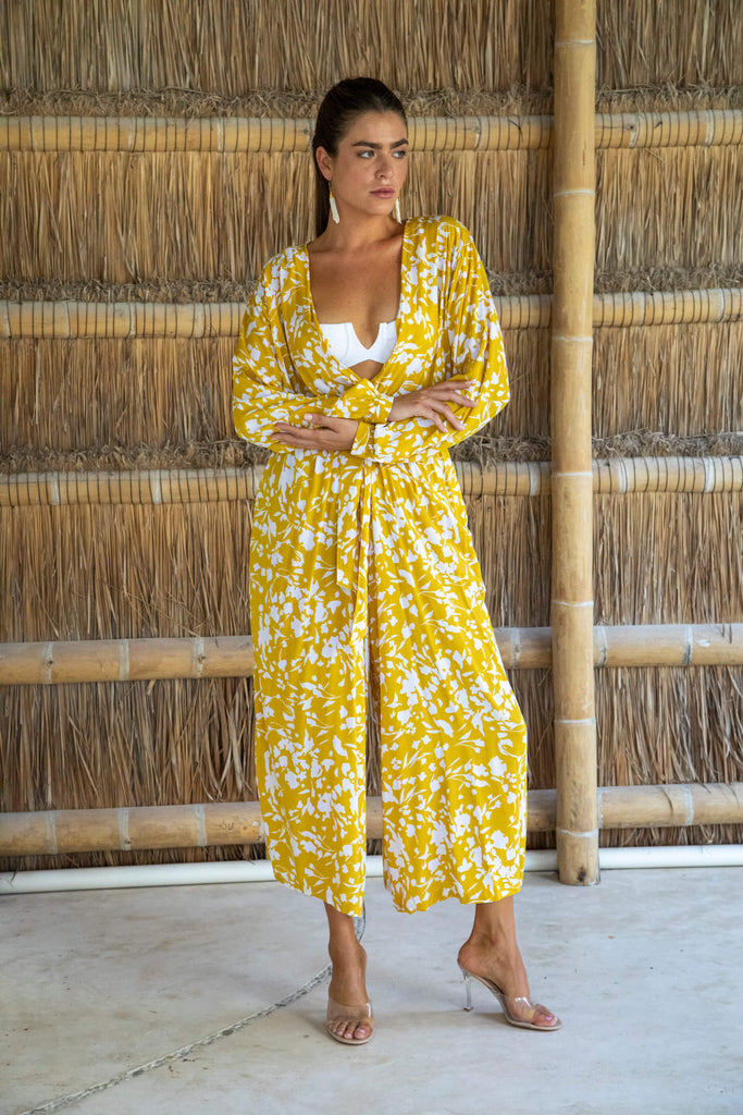 Raquel Welch Long Sleeve Jumpsuit in Tonga Mustard