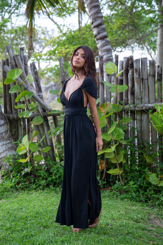 Woman wearing  Tammy Infinity Dress in Premium Santorini Black Solid
