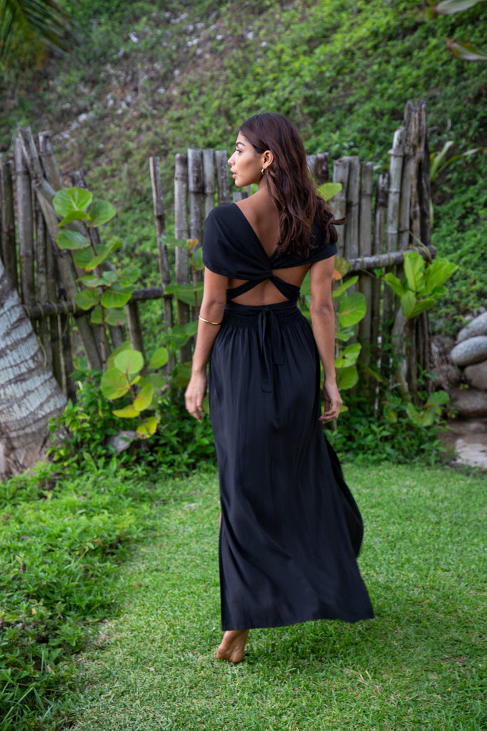 Woman wearing  Tammy Infinity Dress in Premium Santorini Black Solid