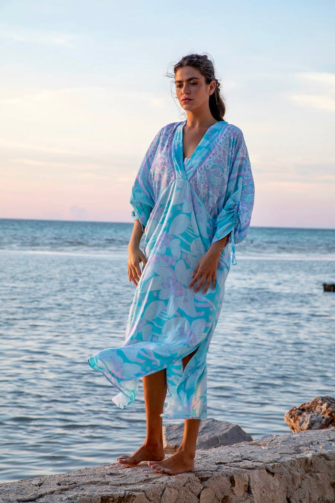 Ingrid Ruched Maxi Dress in Antigua Sea Foam