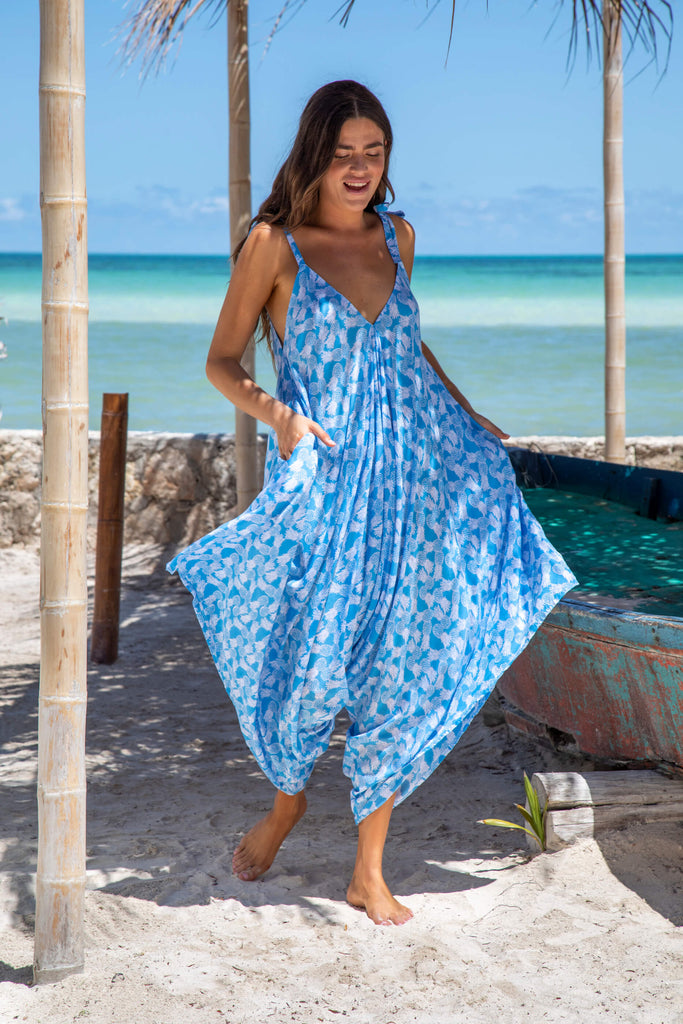 Premium Gypsy Wide Leg Jumpsuit in Barbados Blue