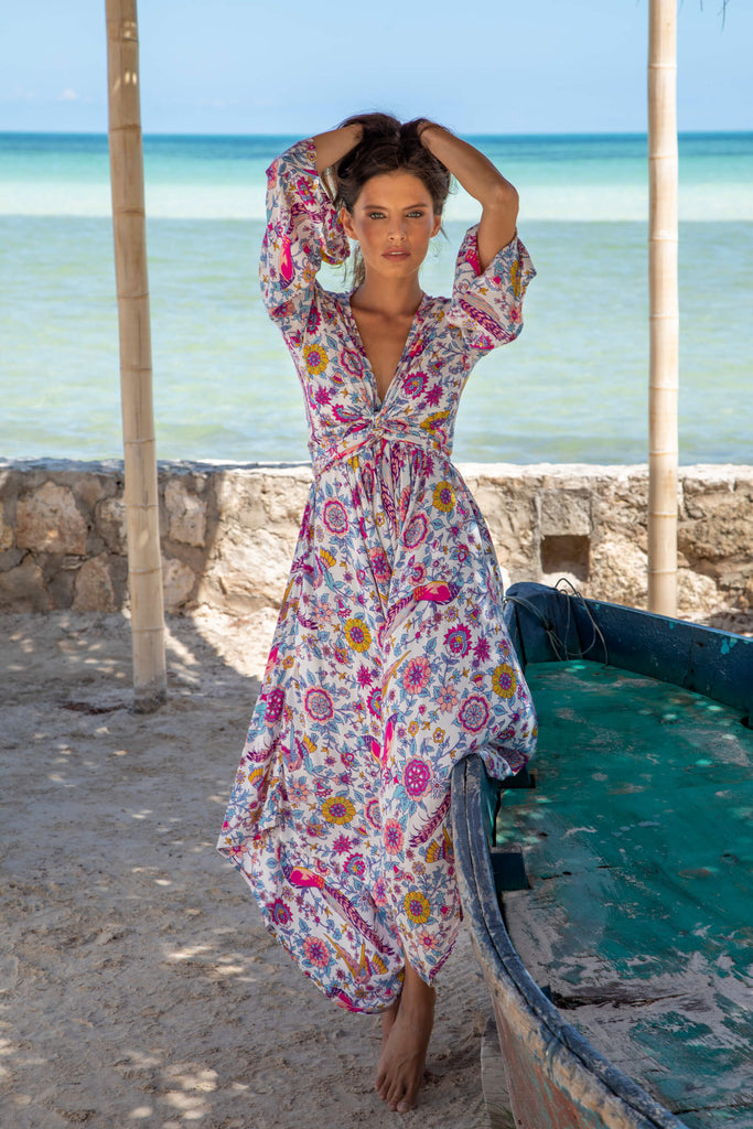 Premium Gypsy Wide Leg Jumpsuit in Birds of Paradise White Floral