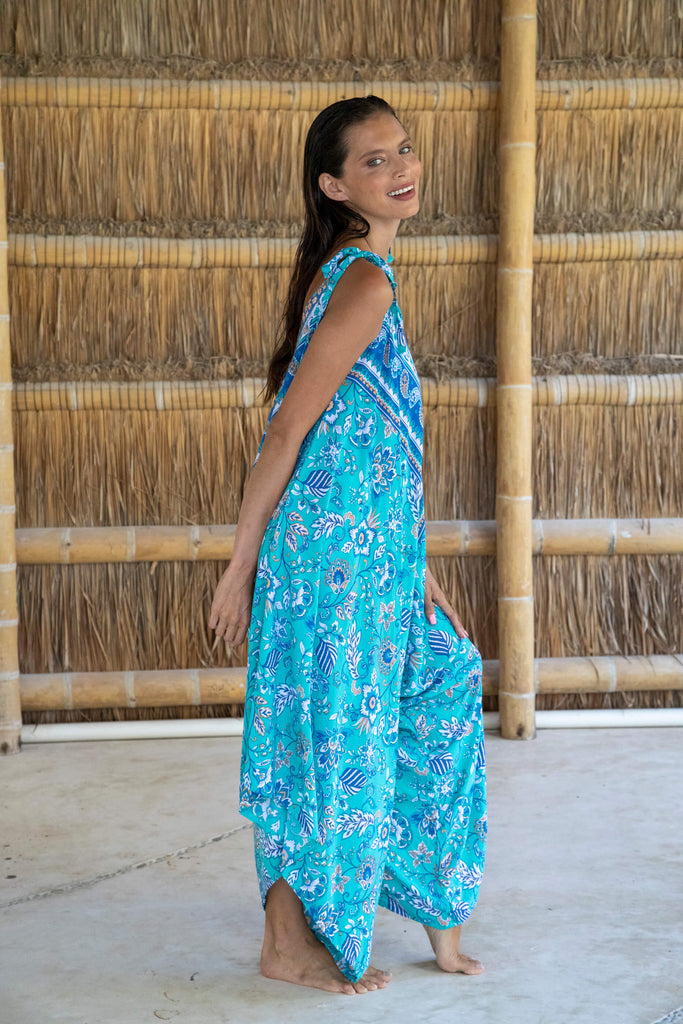 Premium Gypsy Wide Leg Jumpsuit in Galapagos Teal Floral