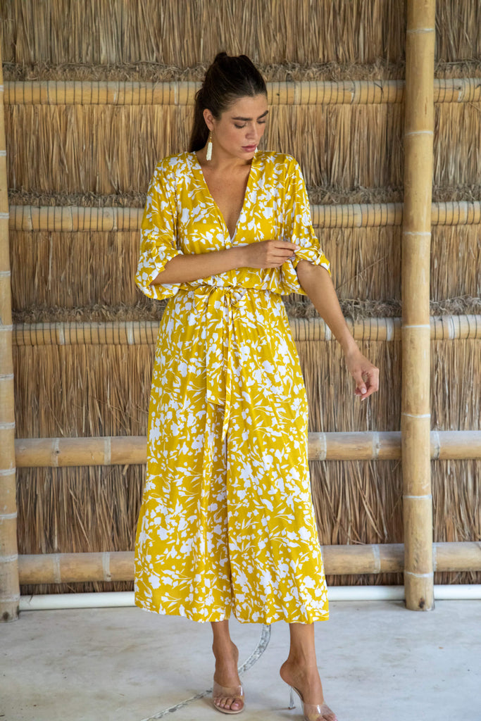 Raquel Welch Long Sleeve Jumpsuit in Tonga Mustard