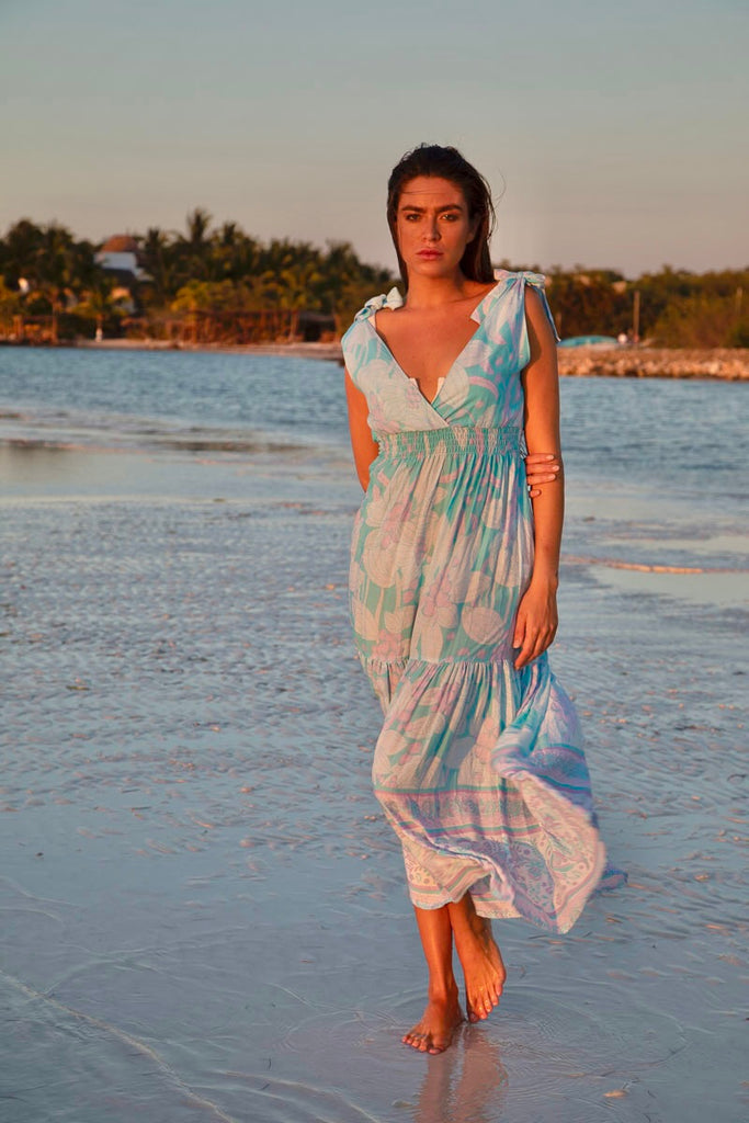Veronica Lake Tiered Resort Dress in Antigua Seafoam