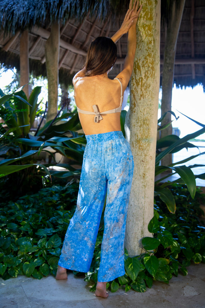 Woman wearing Gabrielle Wide Resort Pant in Premium Elizabeth Taylor Blue Watercolor