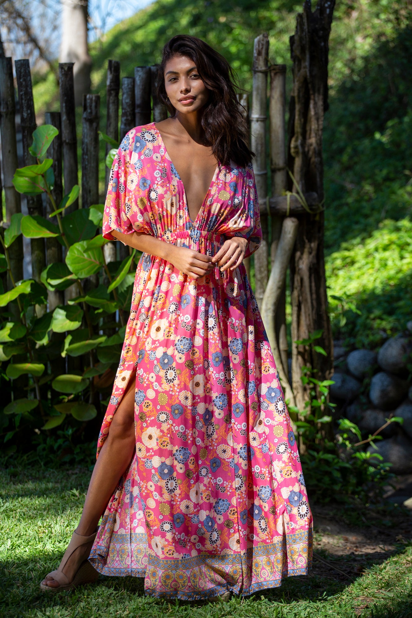 Amy Kimono Dress in Premium Okinawa Coral Bali Prema Amy Kimono Dress in Premium Okinawa Coral Bali Prema