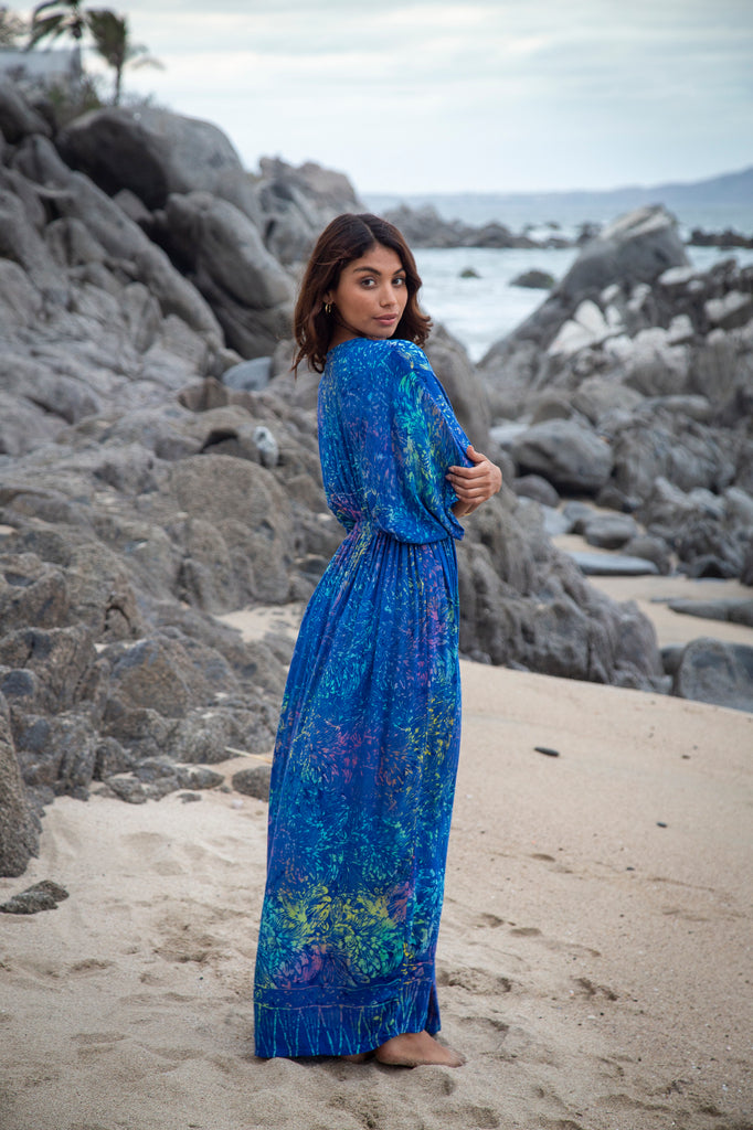 Amy Kimono Dress in Batik Bahamas Blue Rainbow Amy Kimono Dress in Batik Bahamas Blue Rainbow