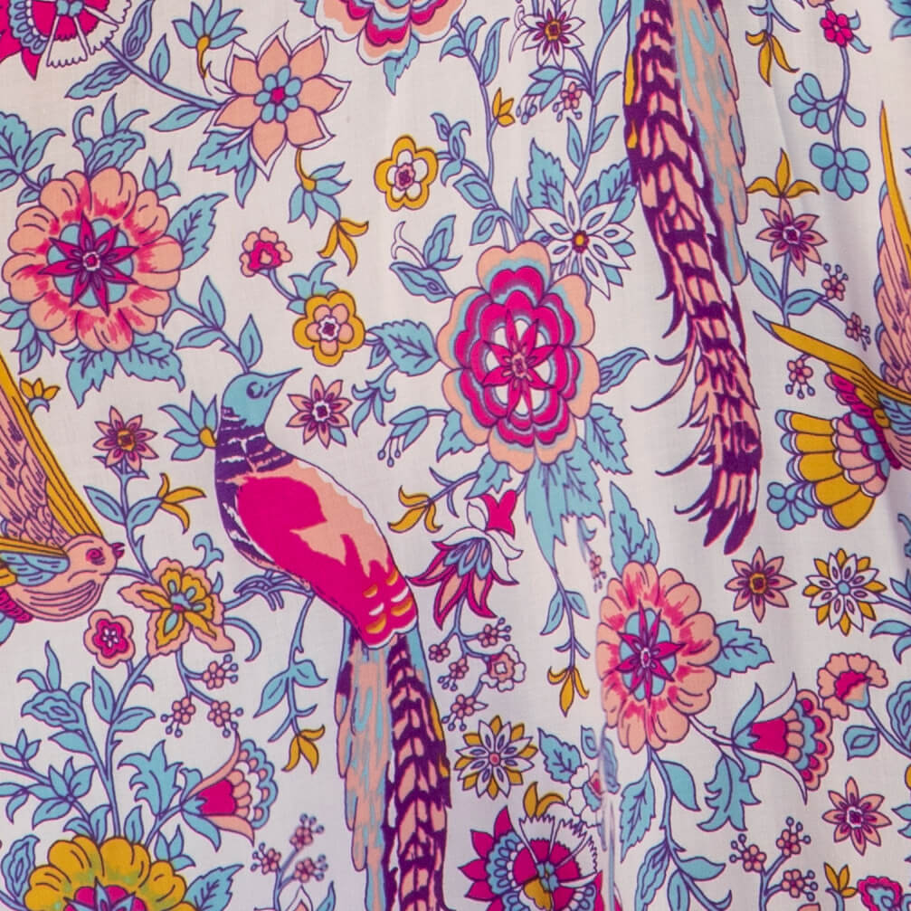 Mia Farrow Short Pom Tunic in Birds of Paradise White Floral | SWATCH