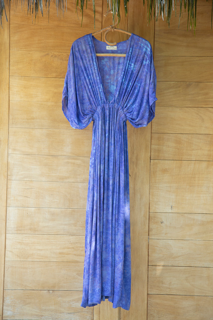 Amy Kimono Maxi Summer Dress - Moorea Peri Tie Dye Sarong in a hanger.